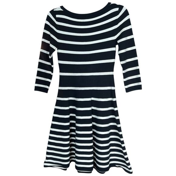 Milly Mime Black White Striped 3/4 Sleeve A-Line Knee Length Sweater Dress Small - Picture 3 of 9